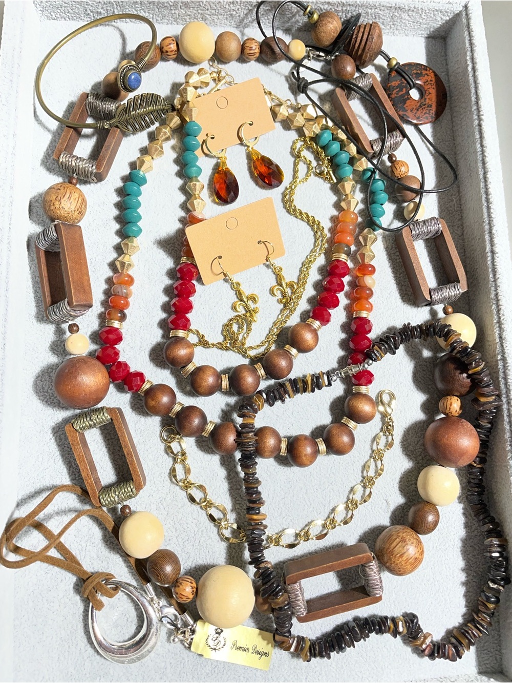 10pcs Boho Wood Stone Glass Multicolor Fall Statement Jewelry Lot